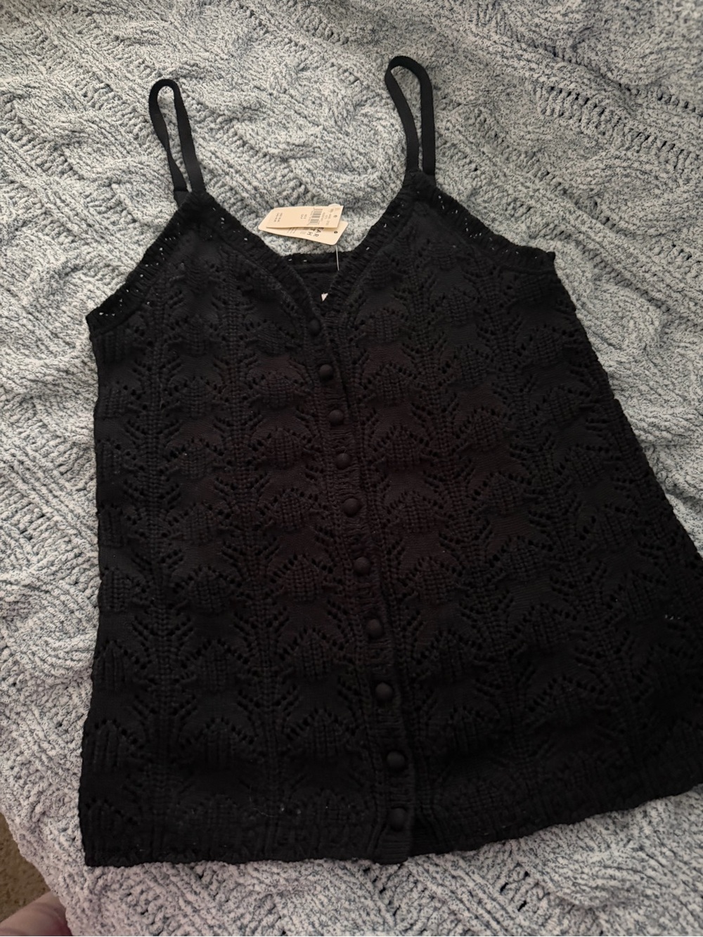 aerie Black Crochet Button-Front Cami